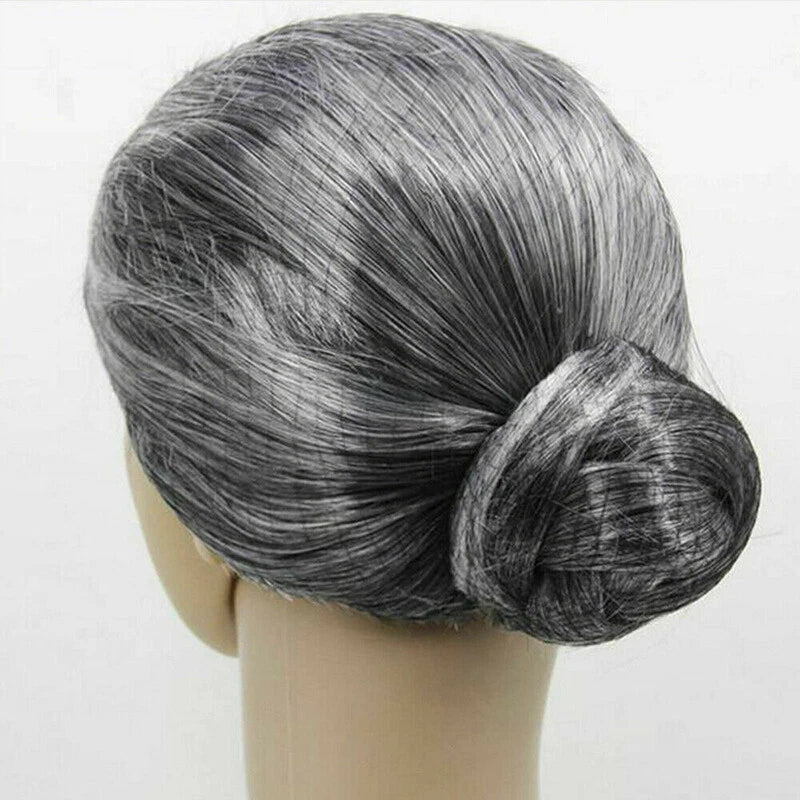 Costume Party Woman Grey White Old Lady Grandma Wig Granny Mother Dress Up