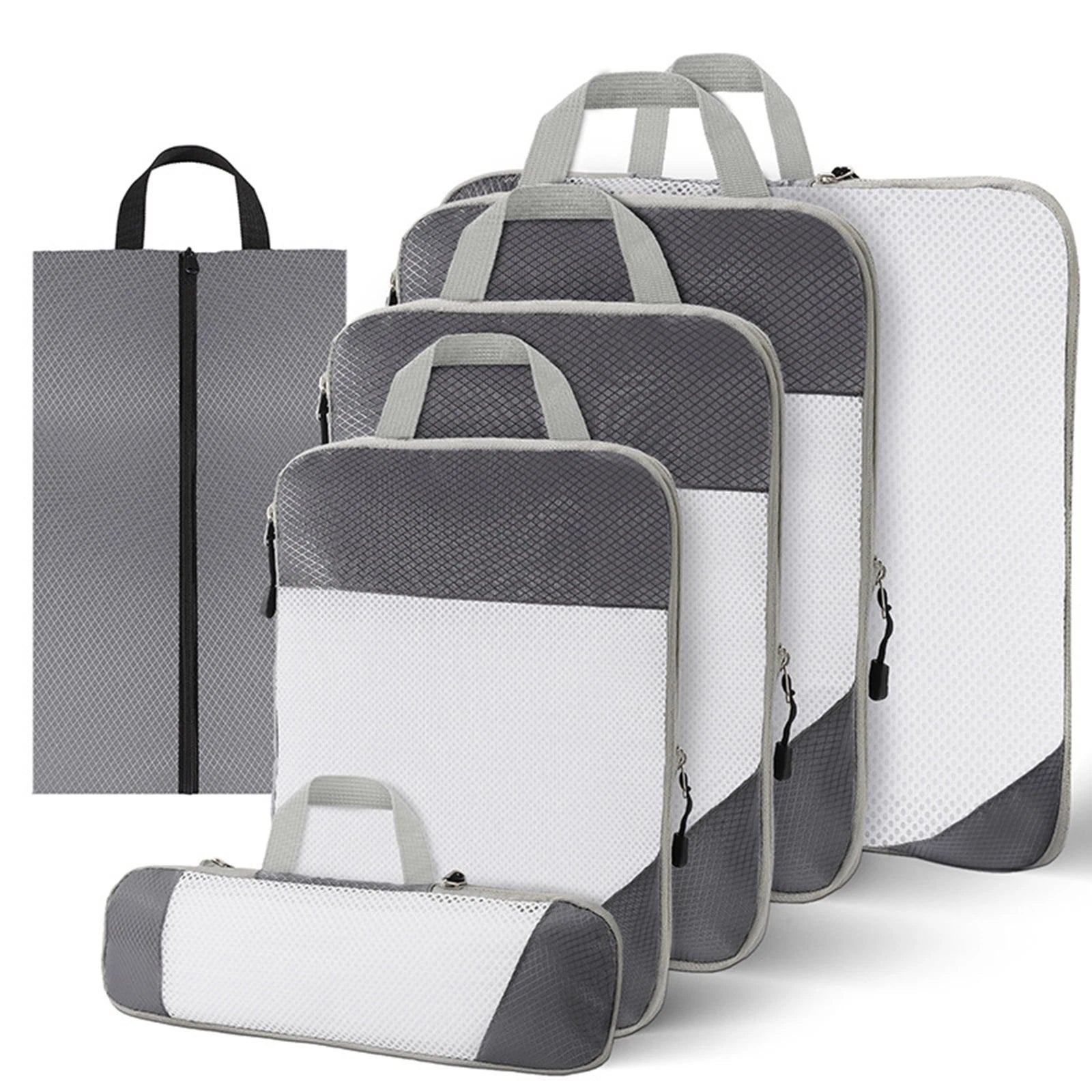 6Pcs Expandable Storage Travel Luggage Bags Compression Packing Cubes Gray