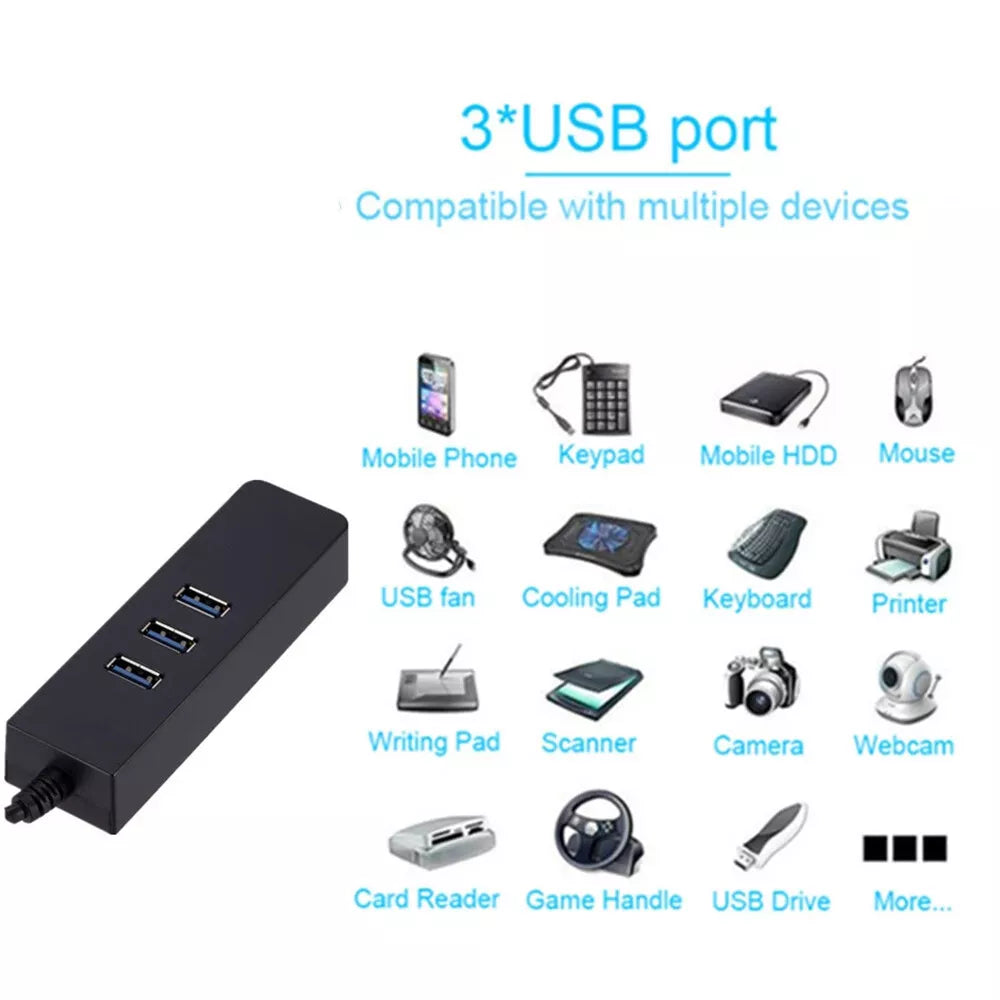 RJ45 Ethernet Adapter 1000mbps to PC MAC Laptop USB 3.0 HUB 3 Port