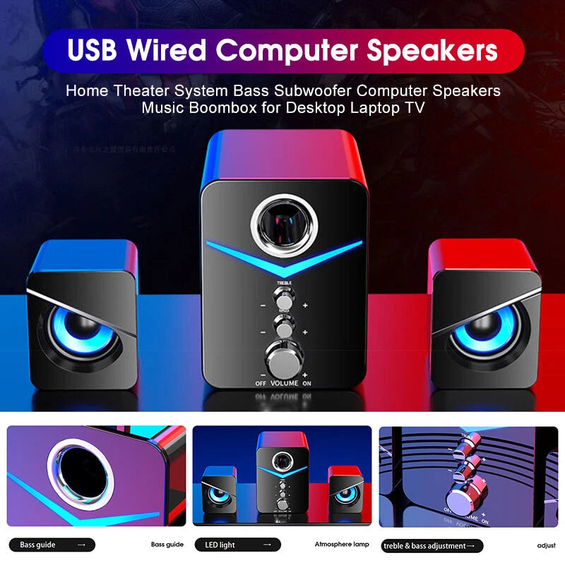 PC Desktop Laptop TV Subwoofer System Wired Bluetooth Computer Speaker