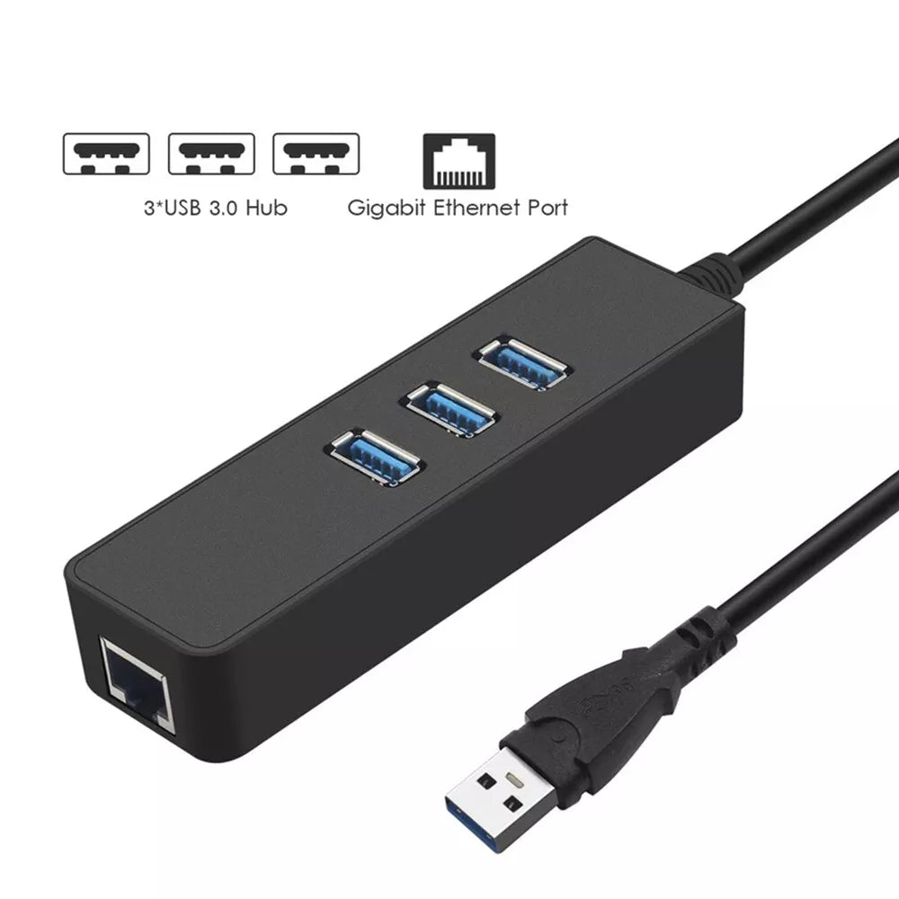 RJ45 Ethernet Adapter 1000mbps to PC MAC Laptop USB 3.0 HUB 3 Port
