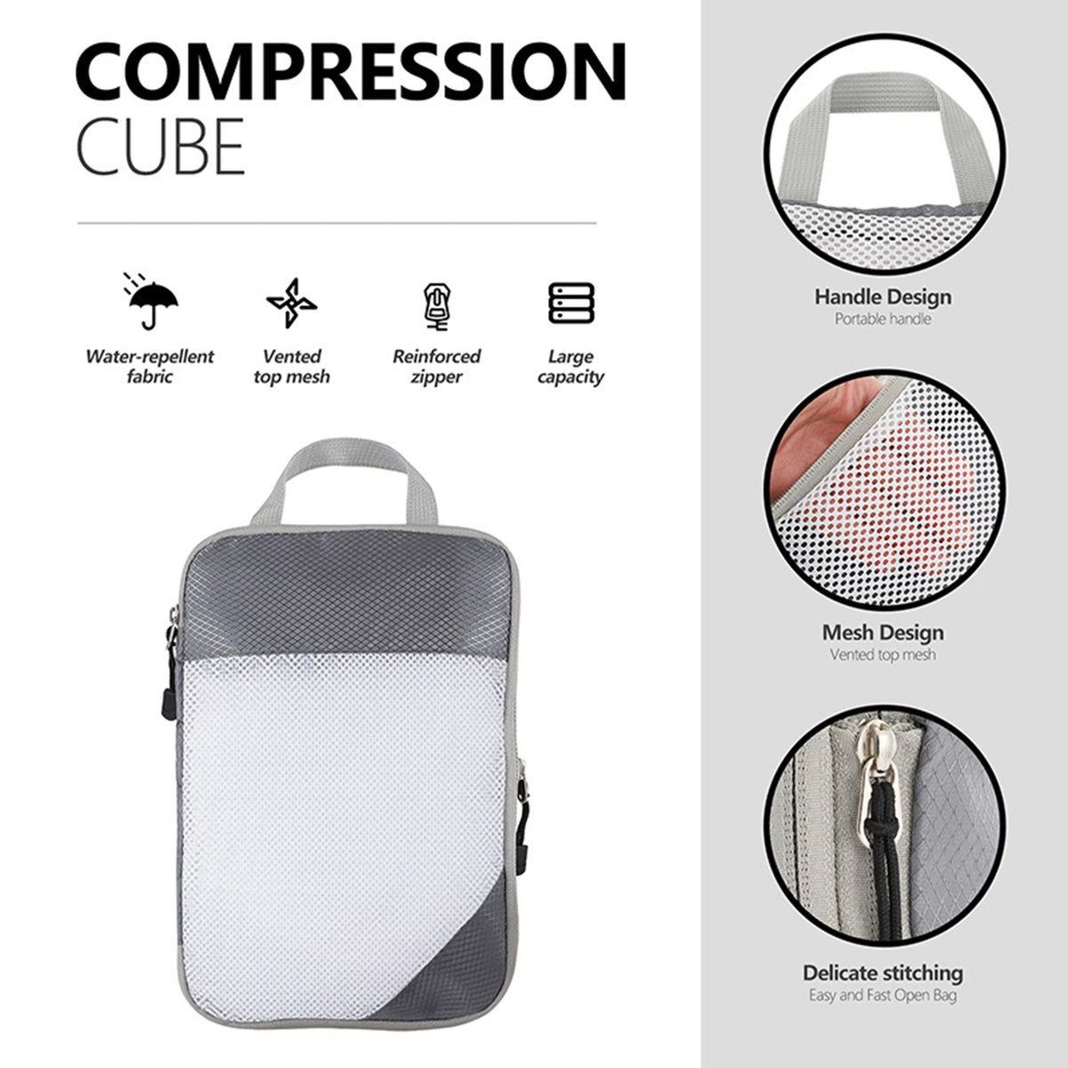6Pcs Expandable Storage Travel Luggage Bags Compression Packing Cubes Gray