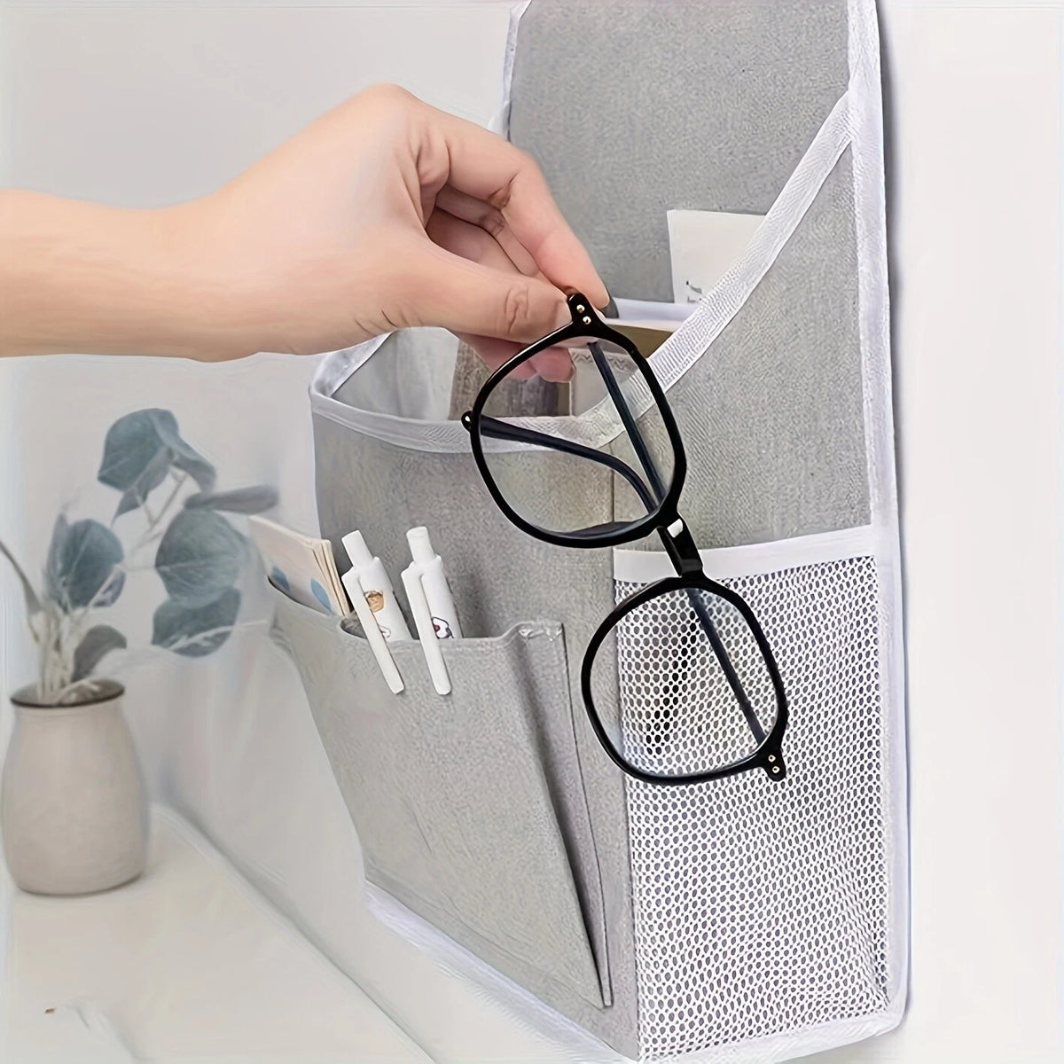 Pouch Book Holder Phone Pocket Home Organiser Wall Hanging Storage Bag Hook Grey