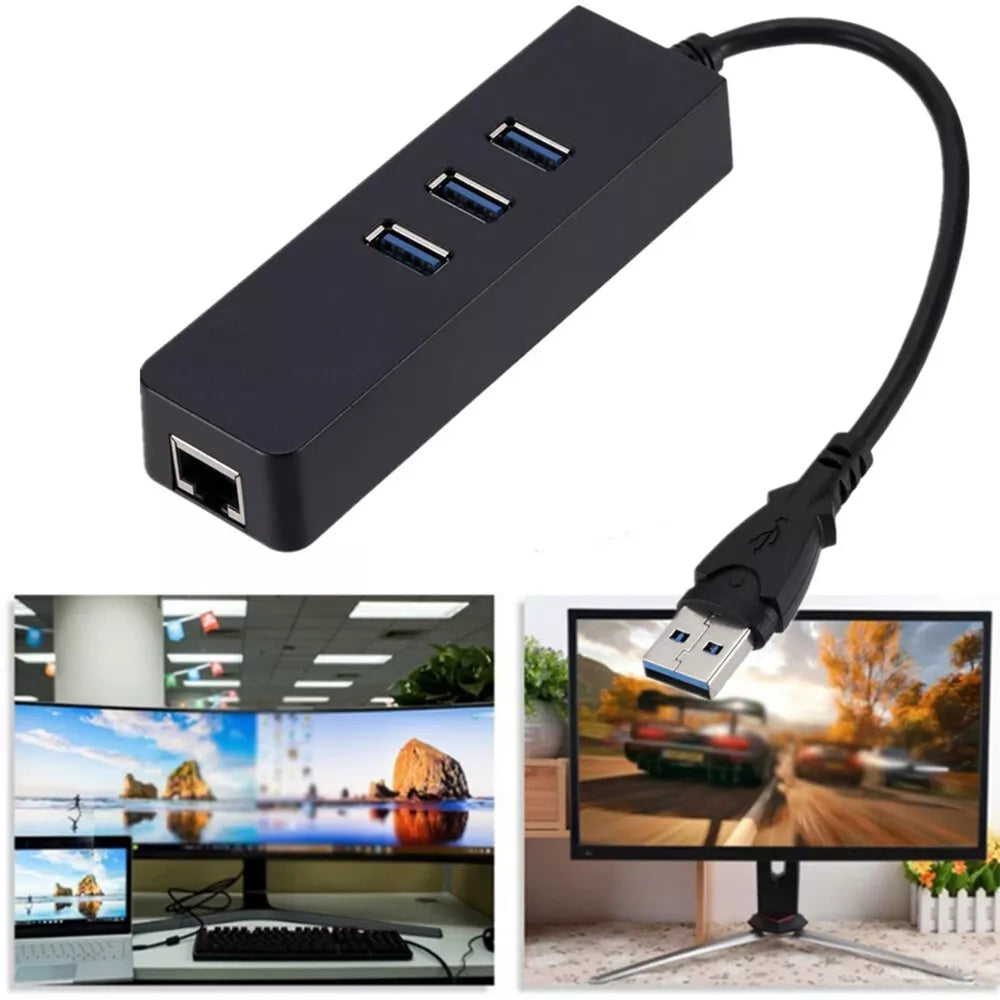 RJ45 Ethernet Adapter 1000mbps to PC MAC Laptop USB 3.0 HUB 3 Port