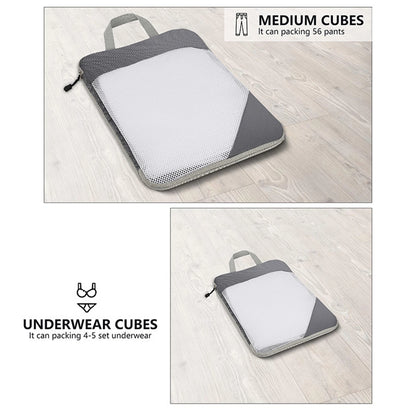 6Pcs Expandable Storage Travel Luggage Bags Compression Packing Cubes Gray
