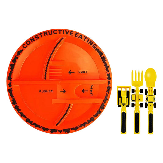 Construction Themed Plate Set Constructive Eating Heavy Equipment Utensils