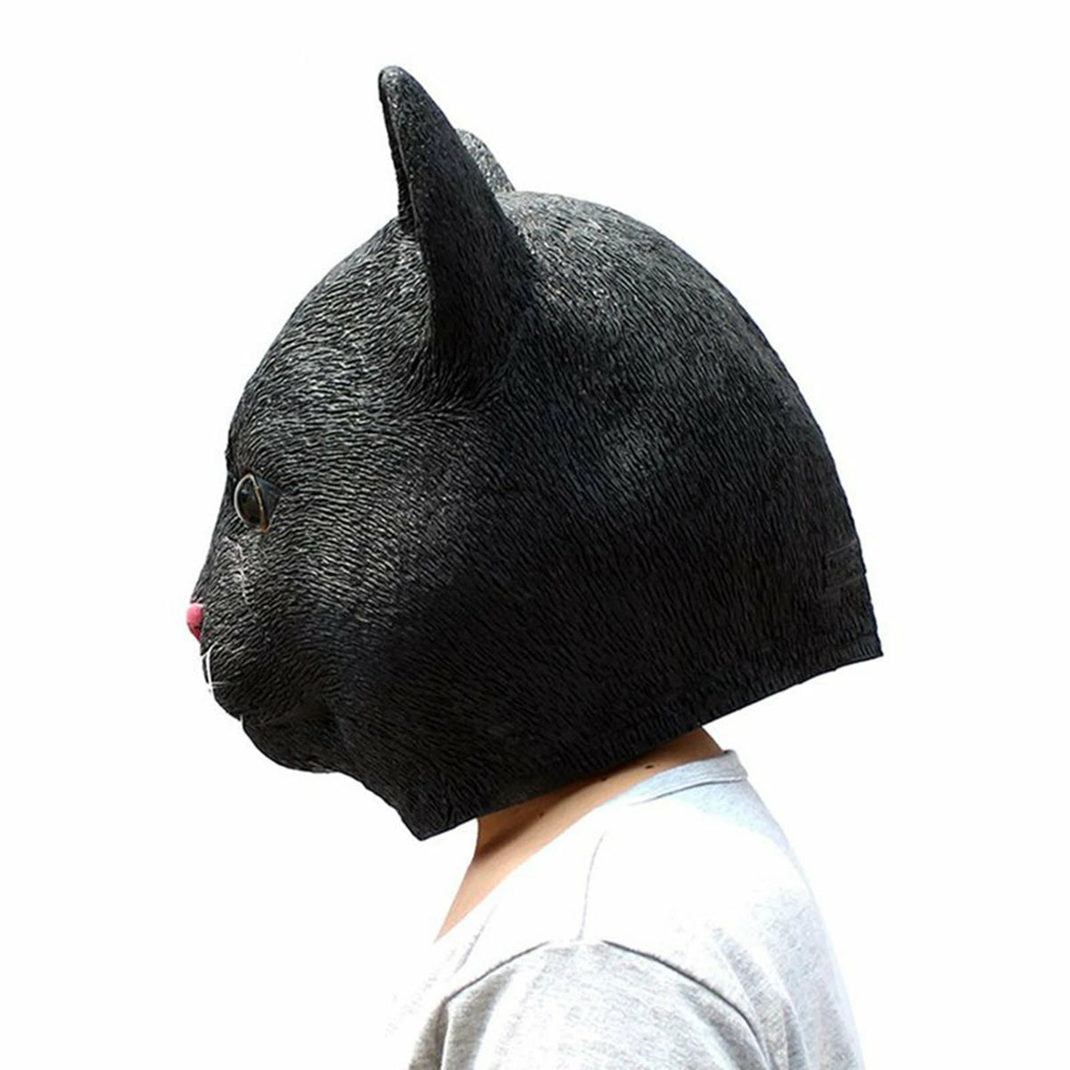 1PC Halloween Costume Creepy Theater Prop Black Cat Head Mask Animal Latex Party