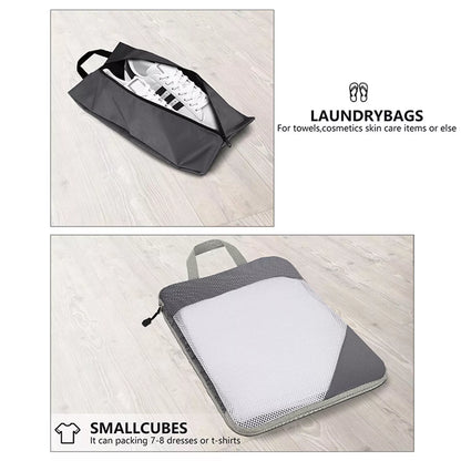 6Pcs Expandable Storage Travel Luggage Bags Compression Packing Cubes Gray