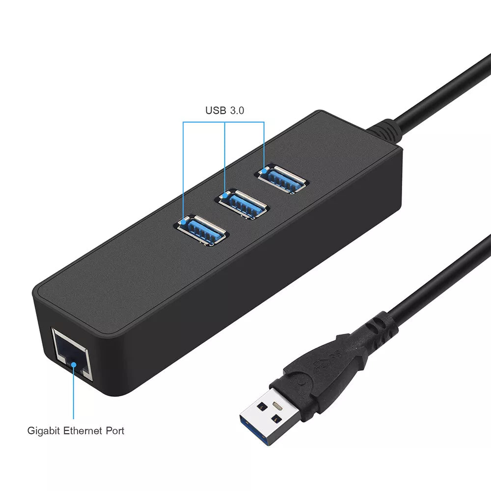 RJ45 Ethernet Adapter 1000mbps to PC MAC Laptop USB 3.0 HUB 3 Port