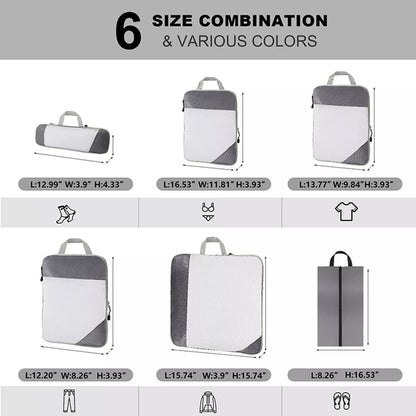 6Pcs Expandable Storage Travel Luggage Bags Compression Packing Cubes Gray