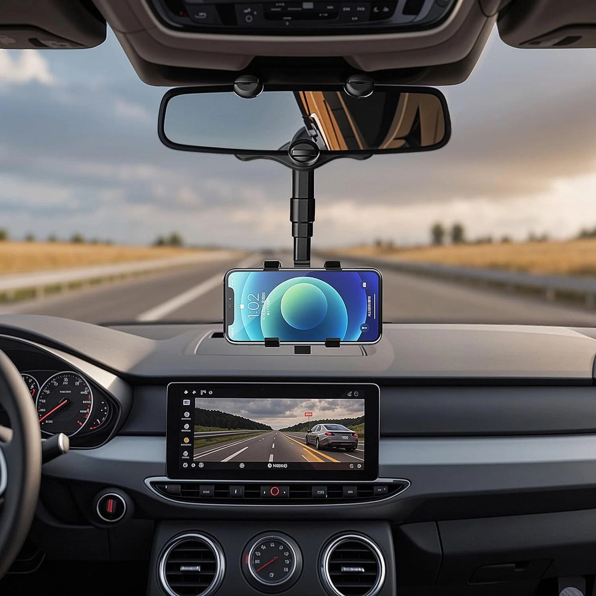 360° Rotatable Retractable Rearview Mirror Multifunctional Car Phone Holder
