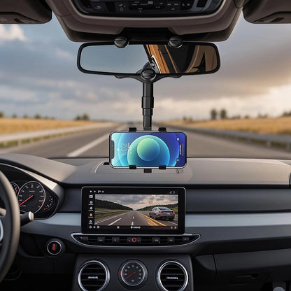 360° Rotatable Retractable Rearview Mirror Multifunctional Car Phone Holder