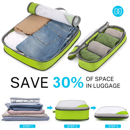 6Pcs Expandable Storage Travel Luggage Bags Compression Packing Cubes Green