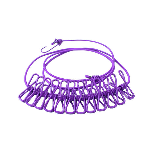 12 Clips Clothes Drying Rope 180cm Elastic Clothesline Outdoor Travel Purple