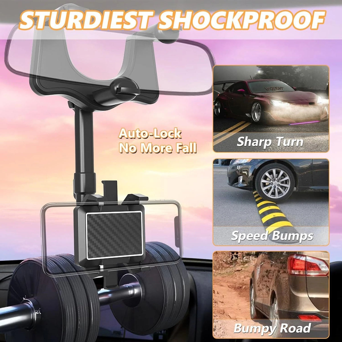 360° Rotatable Retractable Rearview Mirror Multifunctional Car Phone Holder