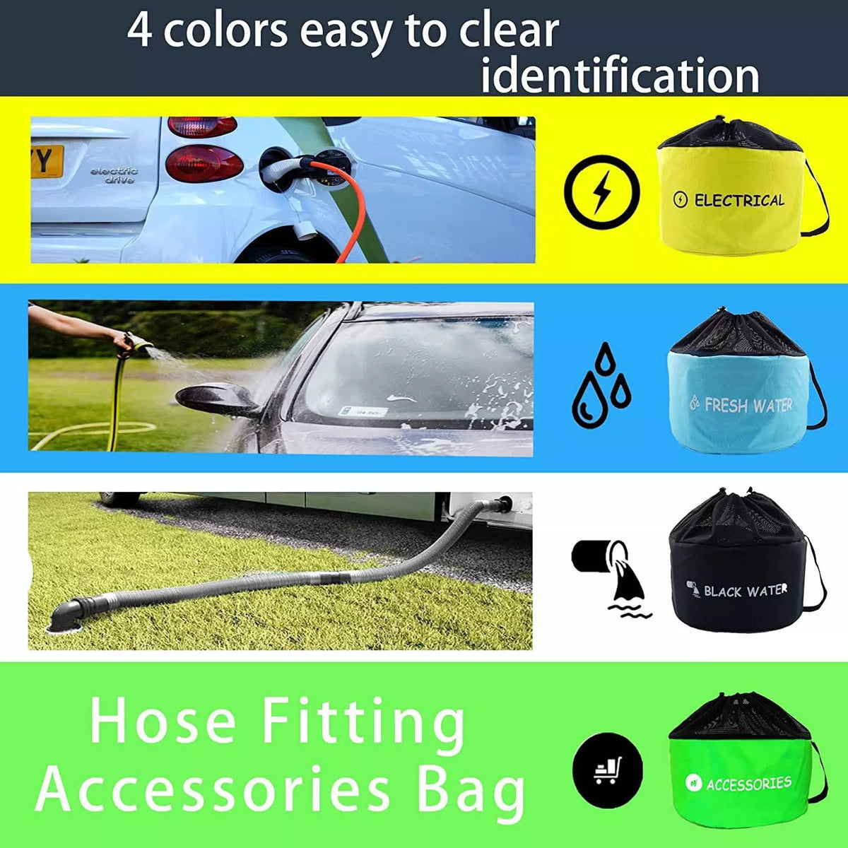 4Pcs RV Hose Bag Caravan Camping Storage Water Hose Electrical Cords Organizer