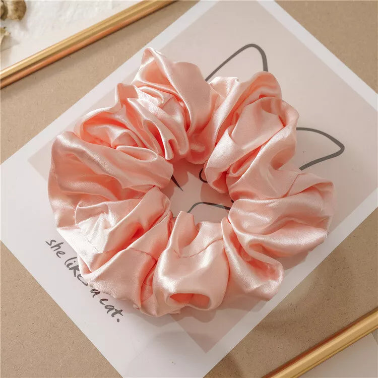 Large Pink Scrunchies Silk Ponytail Accessory Satin Elastic Hair Band