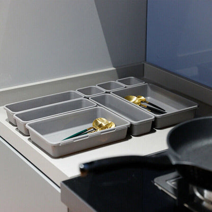 Cutlery Storage Tray Organizer Box Office Home Kitchen 8pcs Drawer Desk Set