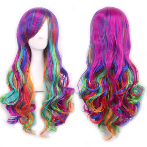 Party Costume Hair Lolita Wigs Women Long Rainbow Wavy Curly Cosplay Wig