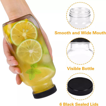6PCS Refillable Empty Water Drink Bottles 500ML Clear Glass Juice Water Bottles
