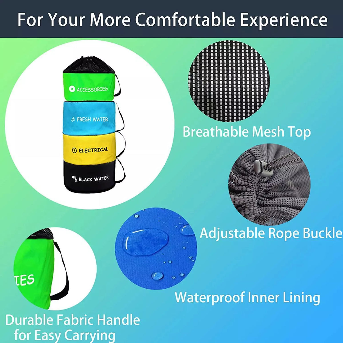 4Pcs RV Hose Bag Caravan Camping Storage Water Hose Electrical Cords Organizer