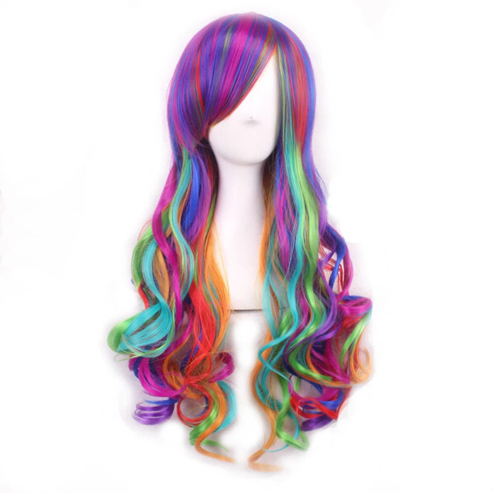 Party Costume Hair Lolita Wigs Women Long Rainbow Wavy Curly Cosplay Wig