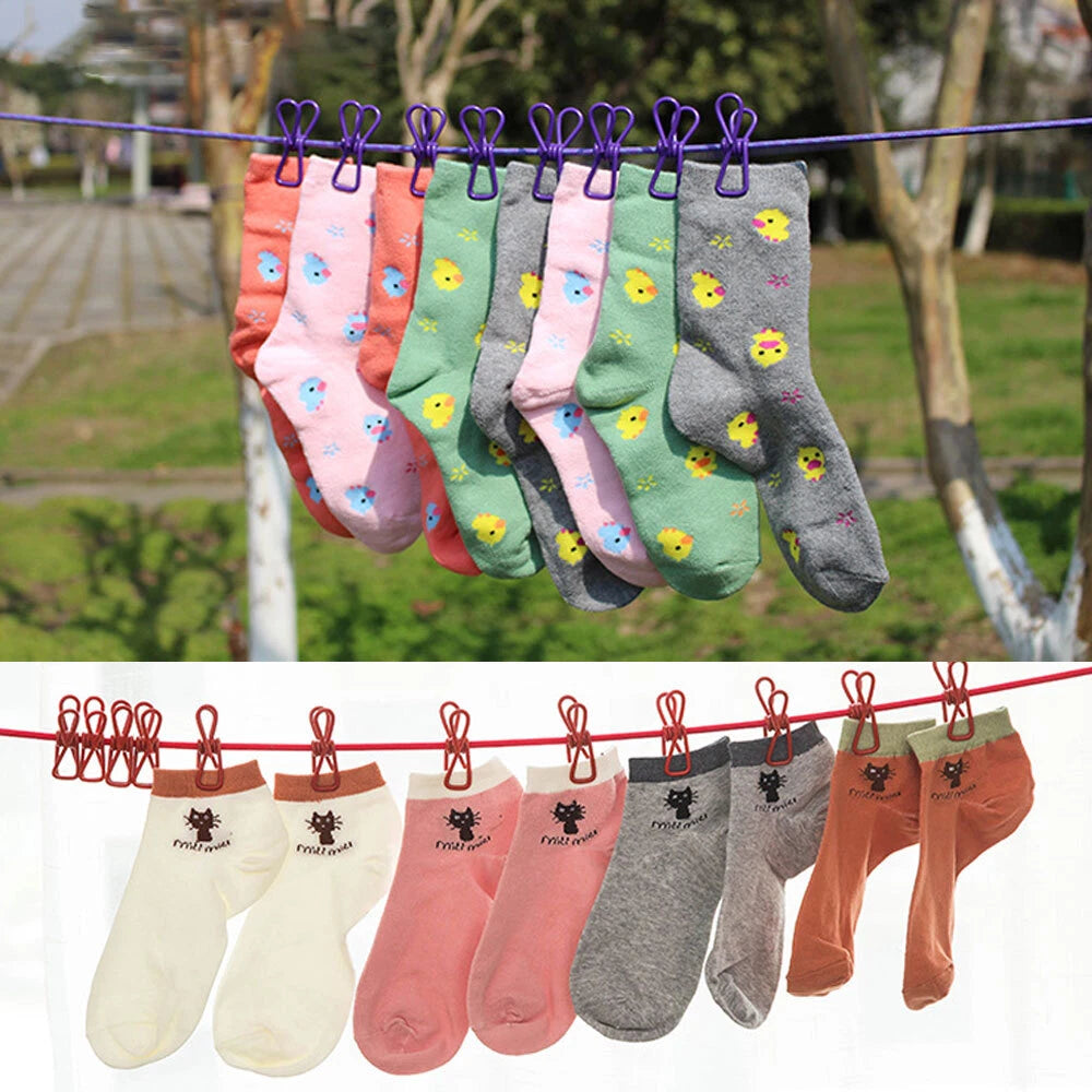 12 Clips Clothes Drying Rope 180cm Elastic Clothesline Outdoor Travel Purple