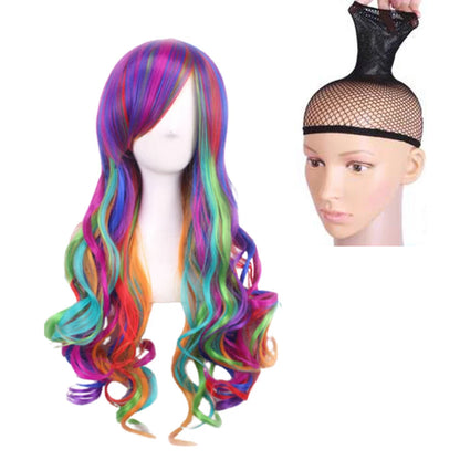 Party Costume Hair Lolita Wigs Women Long Rainbow Wavy Curly Cosplay Wig