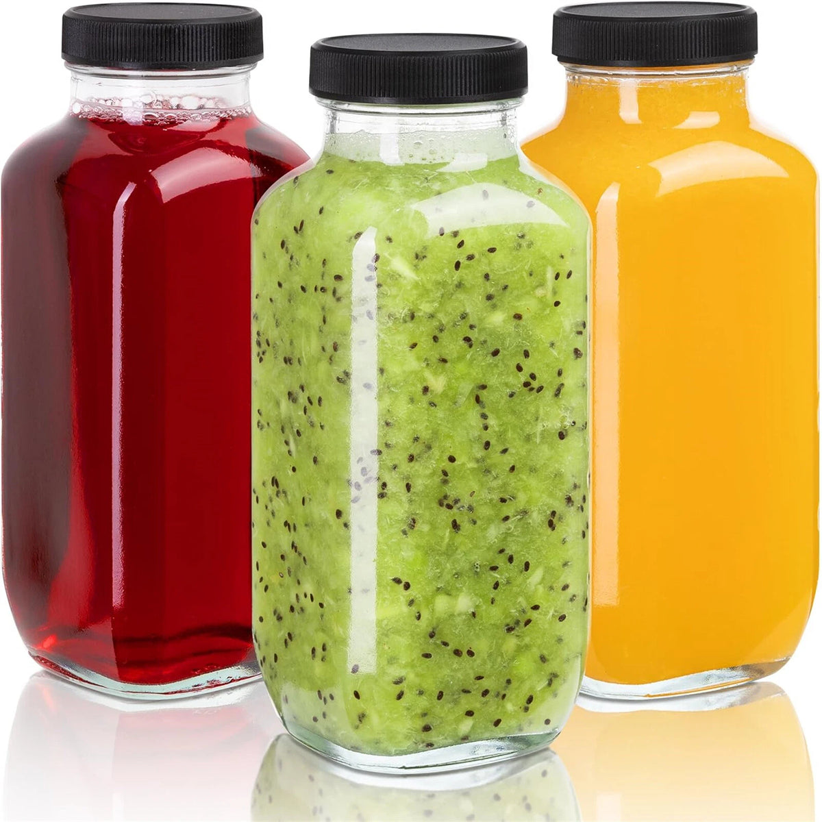6PCS Refillable Empty Water Drink Bottles 500ML Clear Glass Juice Water Bottles