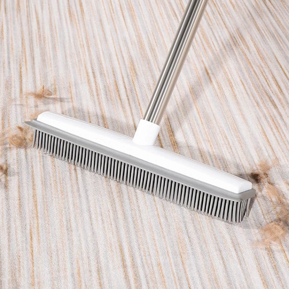 Pet Hair Fur Remover Rubber Broom Carpet Rake Squeegee Long Handle