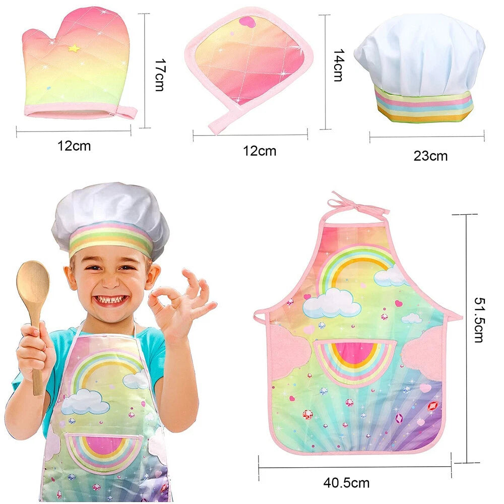 Kids Apron Hat Kitchen Cooking Baking Chef Play Set Children Toddler Gift 26PCS
