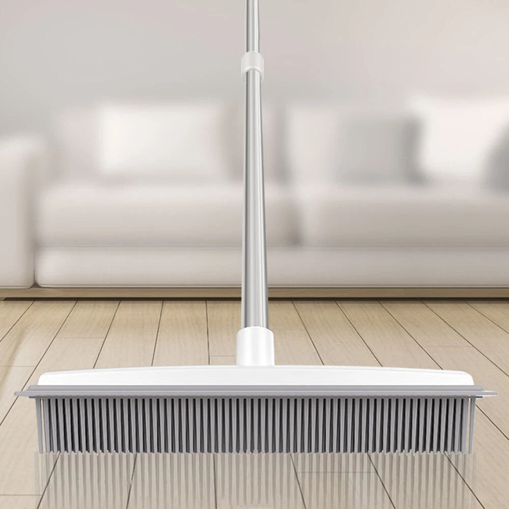 Pet Hair Fur Remover Rubber Broom Carpet Rake Squeegee Long Handle
