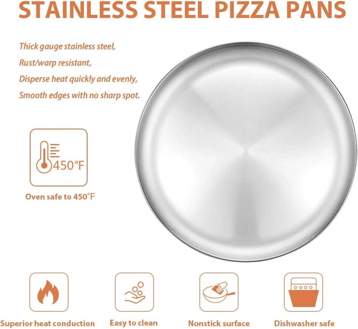 2pcs Pizza Plate Baking Sheet Serving Tray 30cm Stainless Steel Pizza Pan