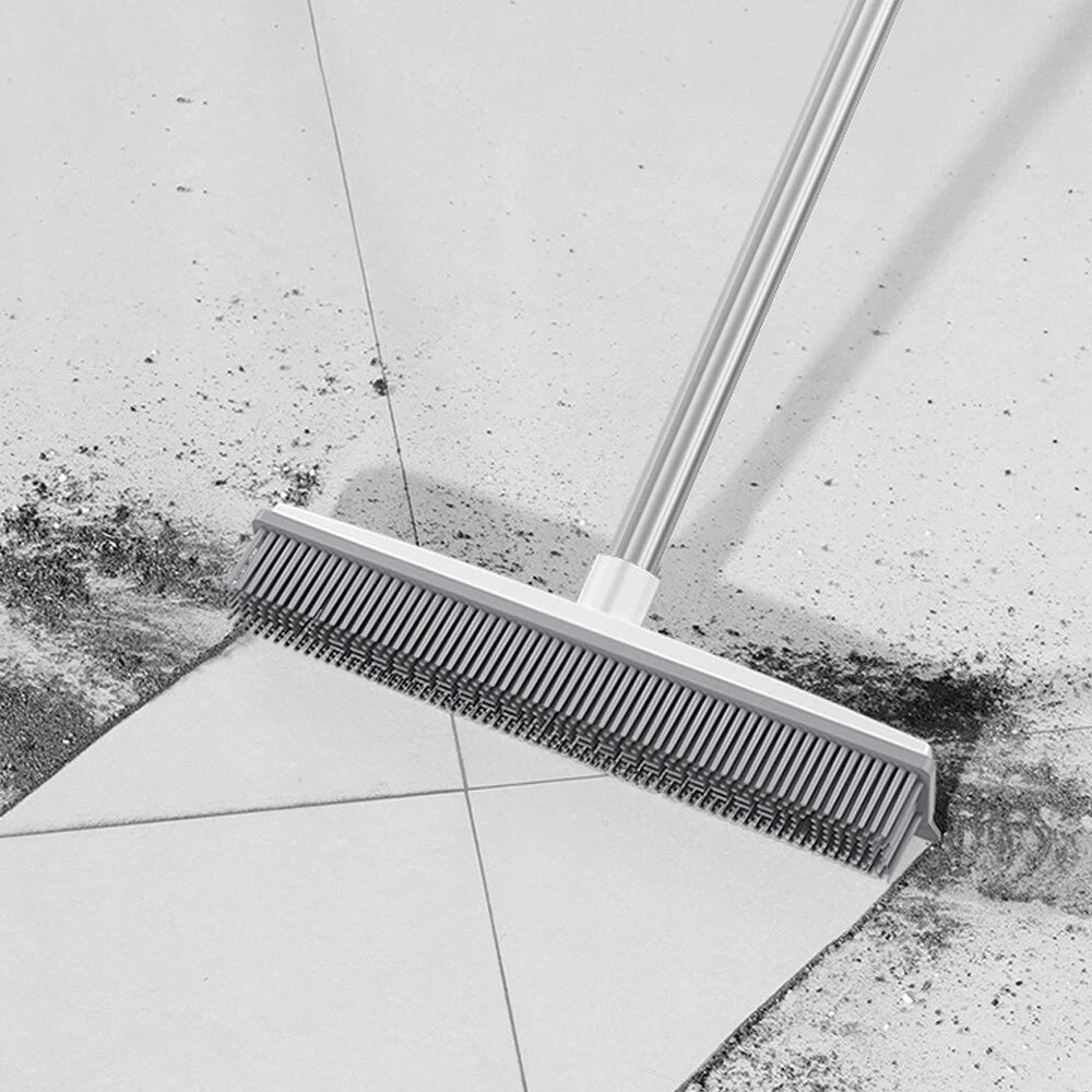 Pet Hair Fur Remover Rubber Broom Carpet Rake Squeegee Long Handle