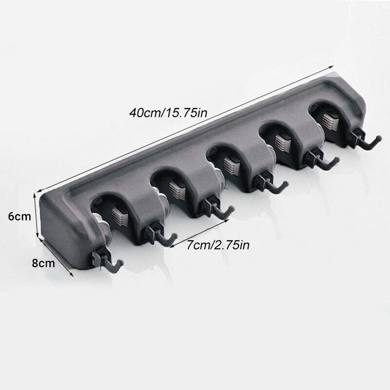 Wall Mounted Brush Storage Rack Broom Hanger Mop Holder Kitchen Organizer Grey