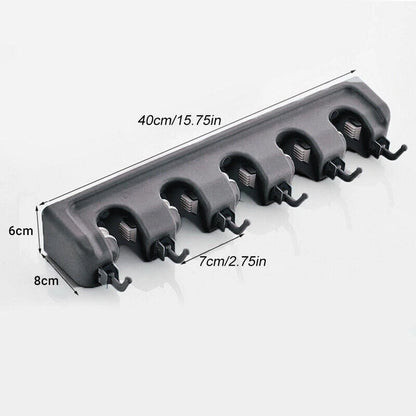 Wall Mounted Brush Storage Rack Broom Hanger Mop Holder Kitchen Organizer Grey