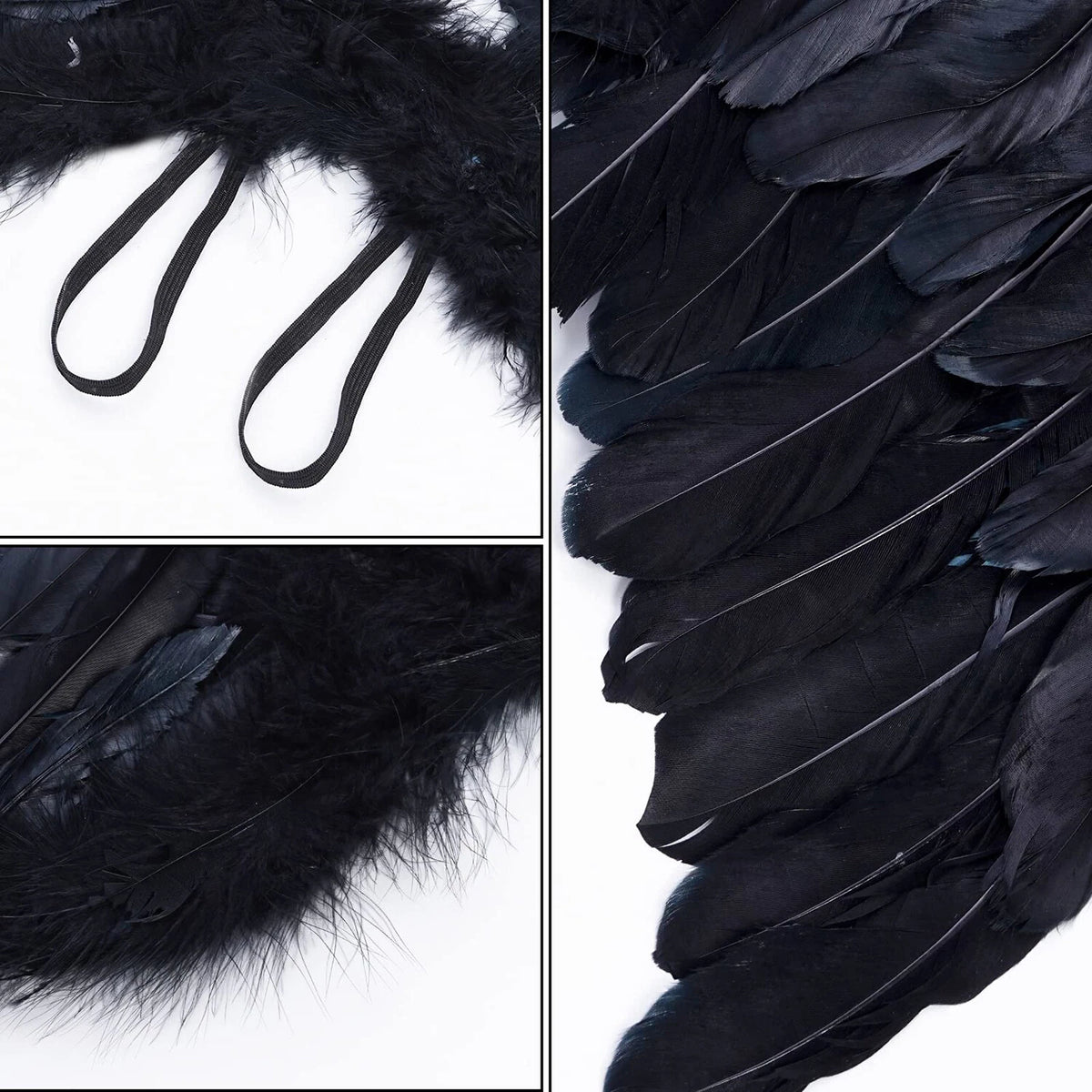 1x Large Black Angel Feather Wings Fairy Fancy Dress Halloween Children Adult