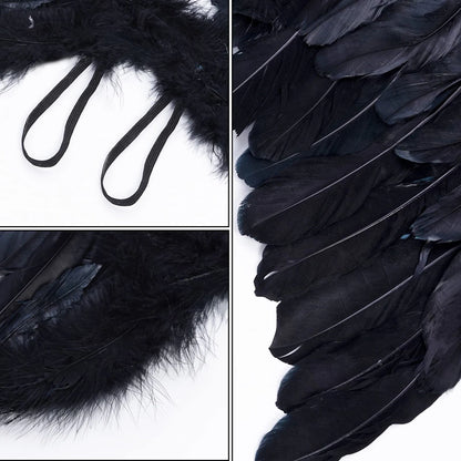 1x Large Black Angel Feather Wings Fairy Fancy Dress Halloween Children Adult