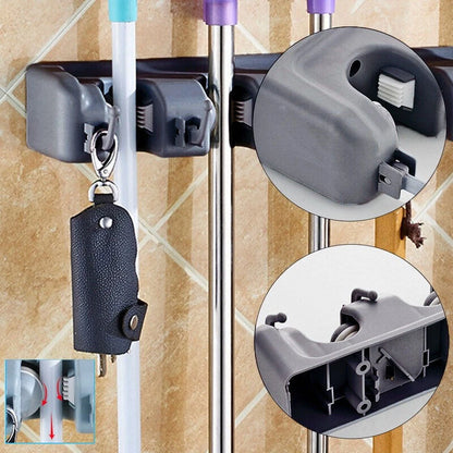 Wall Mounted Brush Storage Rack Broom Hanger Mop Holder Kitchen Organizer Grey