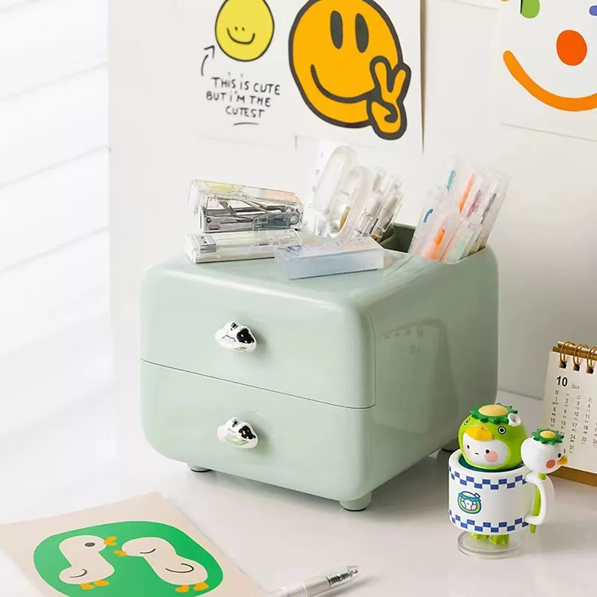 Storage Drawer Box Office Children Desk Multifunctional Desktop Organizer Green