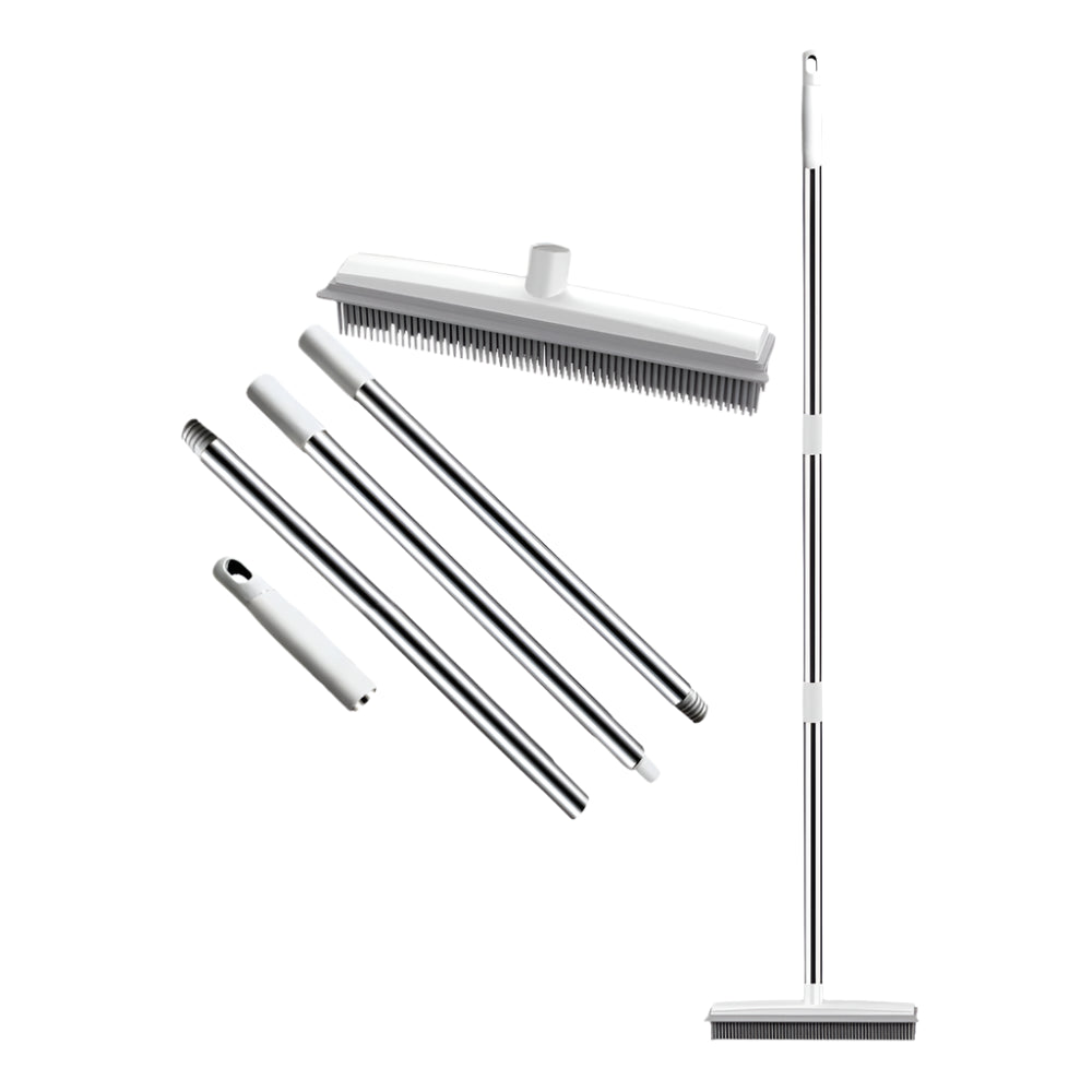 Pet Hair Fur Remover Rubber Broom Carpet Rake Squeegee Long Handle