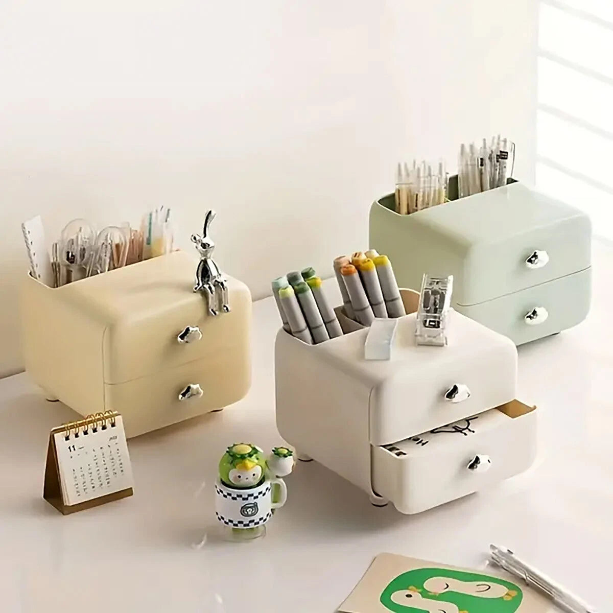 Storage Drawer Box Office Children Desk Multifunctional Desktop Organizer Beige