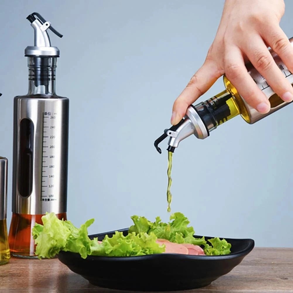 Stainless Steel Kitchen Bottle Spout Olive Vinegar Pourer Glass Oil Dispenser