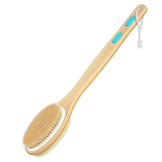 Shower Bath Body Brush Double-sided Wooden Bristle Long Handle Back Scrubber