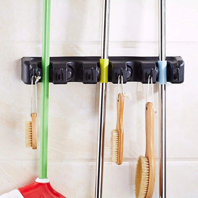 Wall Mounted Brush Storage Rack Broom Hanger Mop Holder Kitchen Organizer Black