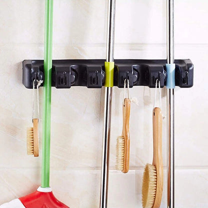 Wall Mounted Brush Storage Rack Broom Hanger Mop Holder Kitchen Organizer Black