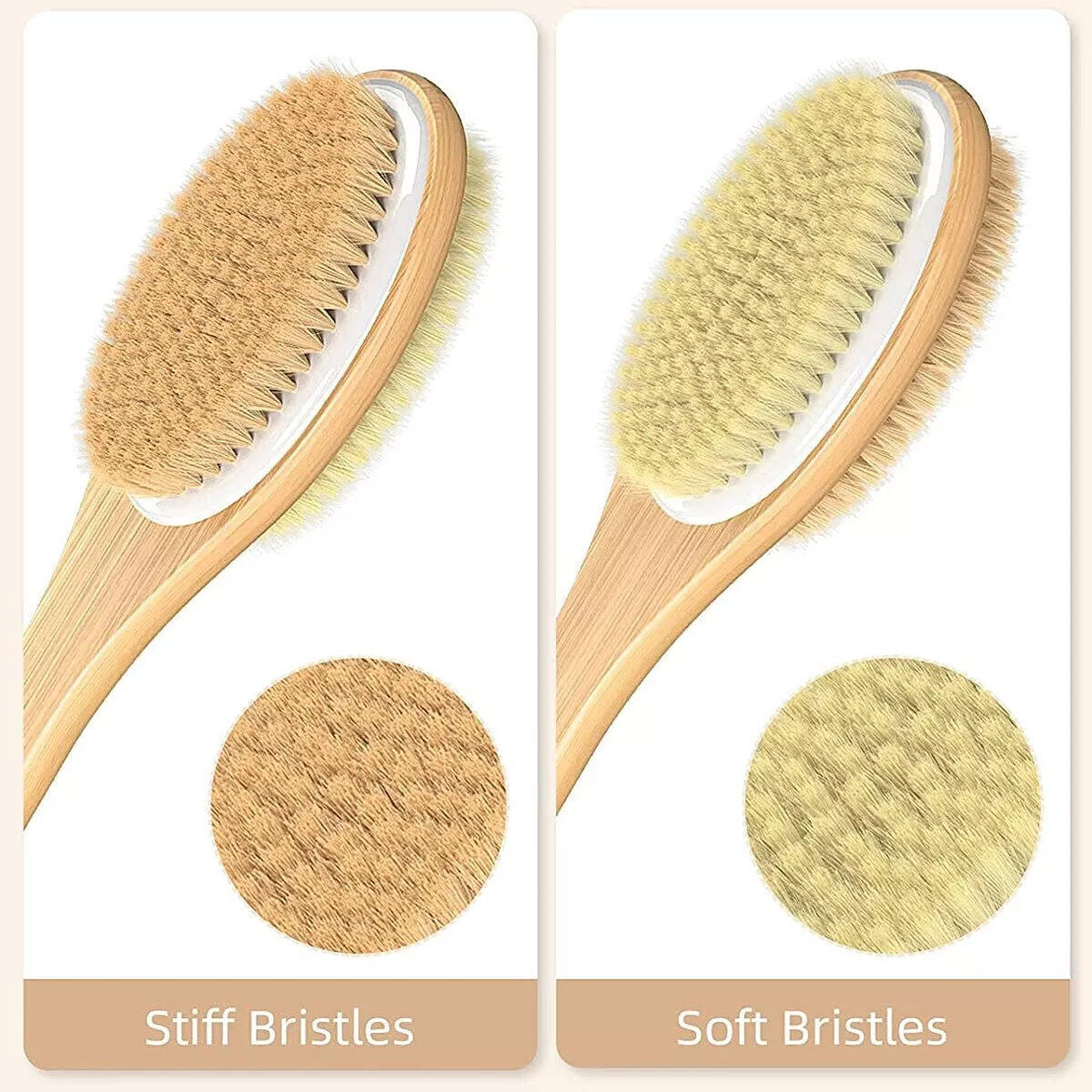 Shower Bath Body Brush Double-sided Wooden Bristle Long Handle Back Scrubber