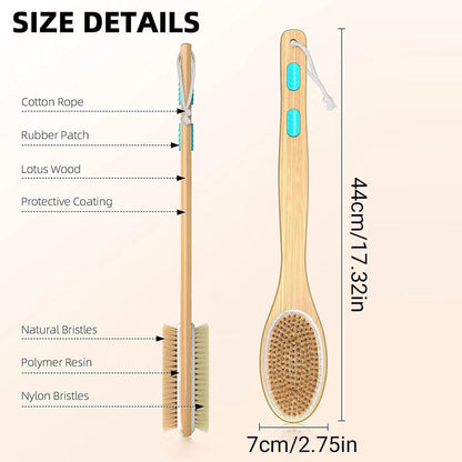 Shower Bath Body Brush Double-sided Wooden Bristle Long Handle Back Scrubber