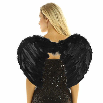 2x Small Black Angel Feather Wings Fairy Fancy Dress Halloween Children Adult