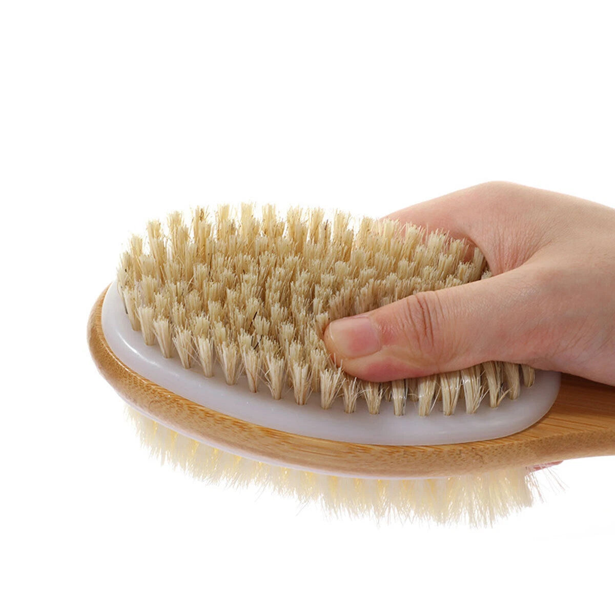 Shower Bath Body Brush Double-sided Wooden Bristle Long Handle Back Scrubber